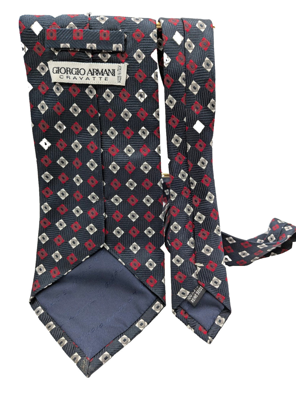 Giorgio Armani Cravatta Uomo 100% Seta Blu Fantasia Geometrica Made in Italy