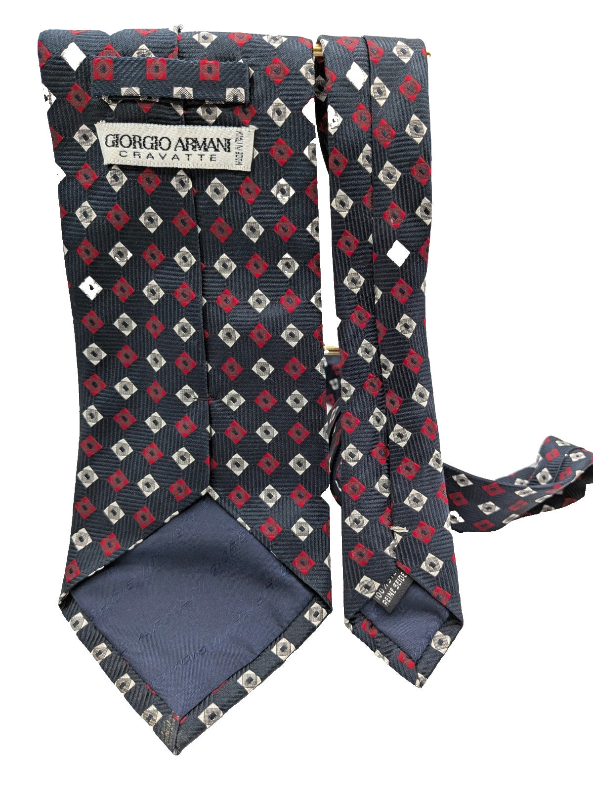 Giorgio Armani Cravatta Uomo 100% Seta Blu Fantasia Geometrica Made in Italy