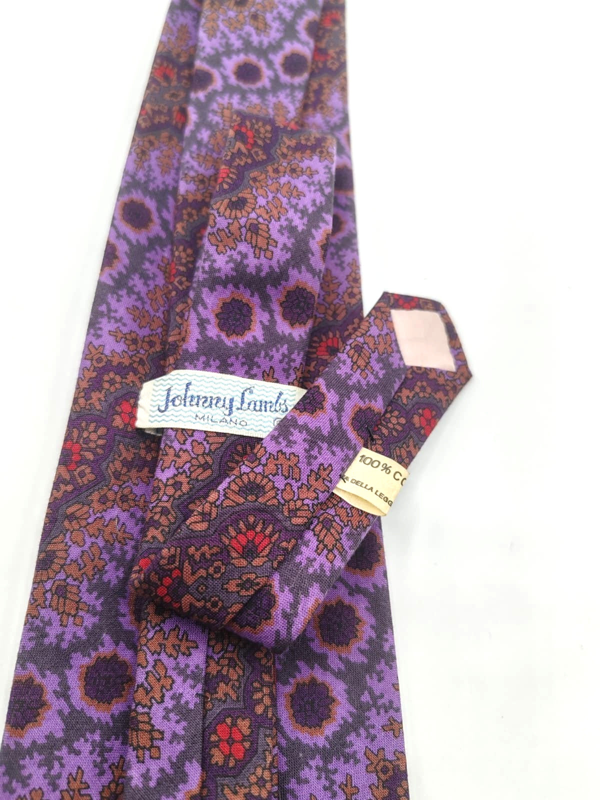 Cravatta Johnny Lambs Milano Vintage 100% Cotone Fantasia Astrale Viola/Bordeaux
