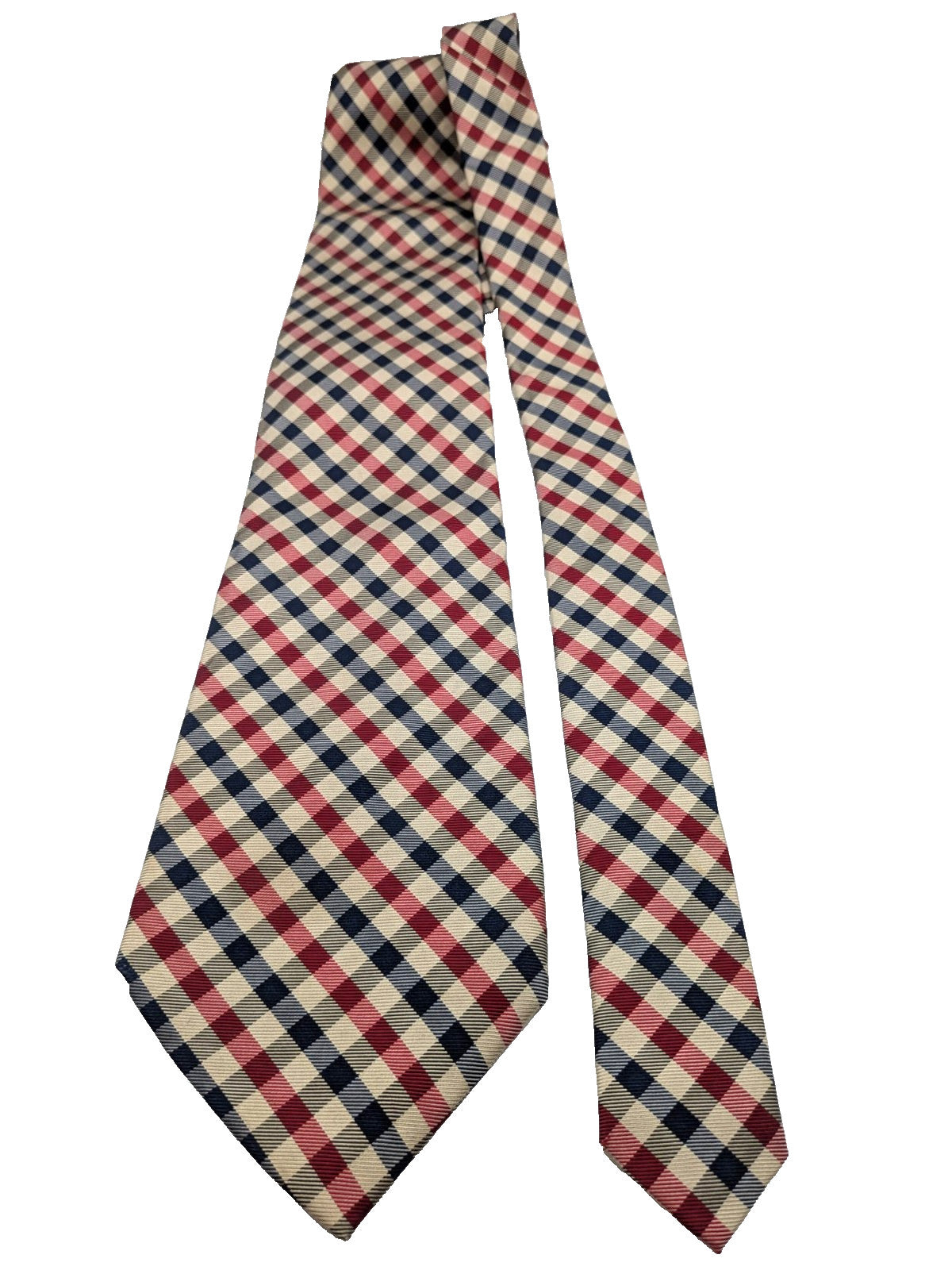 Cravatta Nouvelle Paris 100% Seta Check Blu Rosso Beige Uomo Elegante Vintage