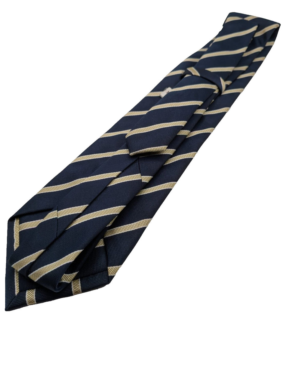 Blazer beige necktie with navy diagonal stripes and classic regimental pattern.