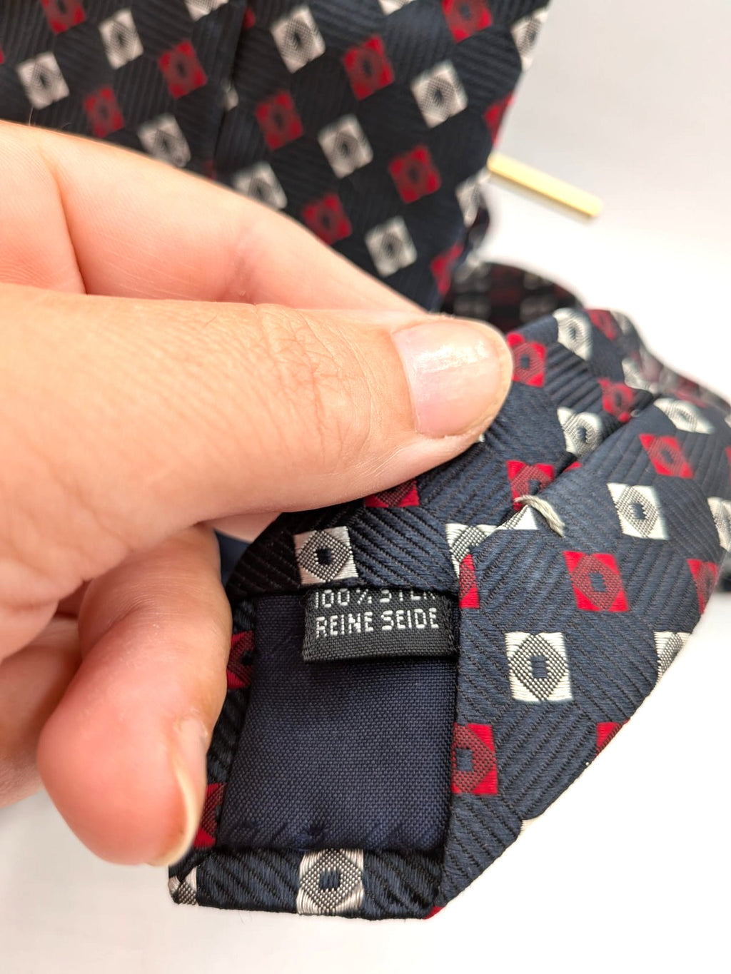Giorgio Armani Cravatta Uomo 100% Seta Blu Fantasia Geometrica Made in Italy