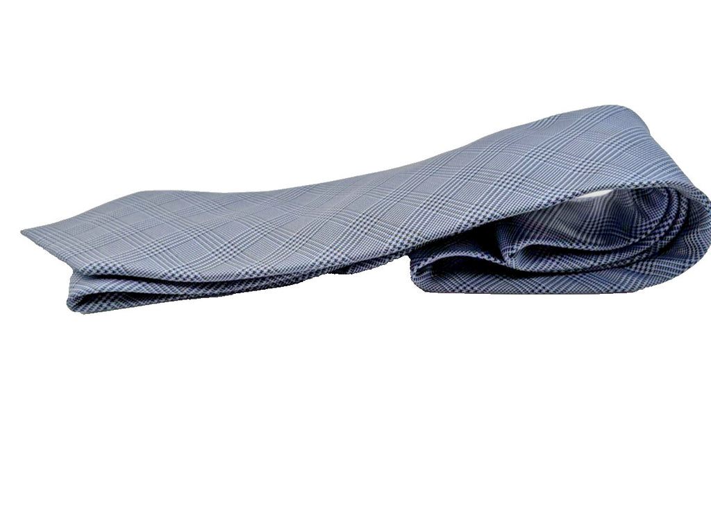Cravatta Uomo Kirkland Signature 100% Seta Grigio Azzurro Principe di Galles