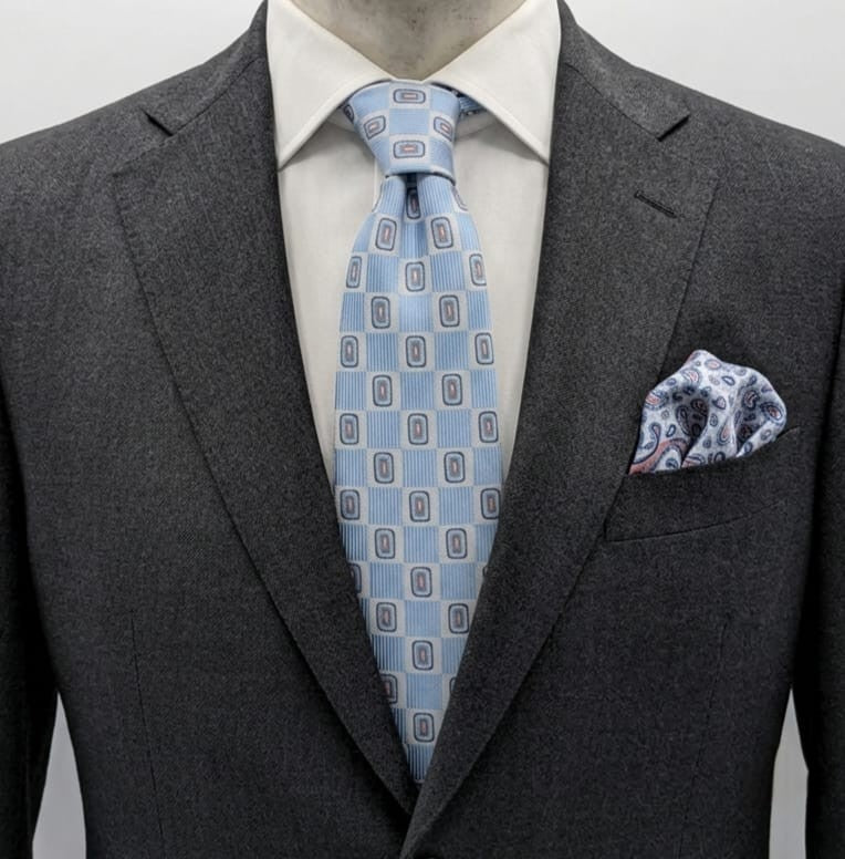 Cravatta Il Principe di Napoli Azzurra Fantasia Geometrica Uomo Elegante Nuova