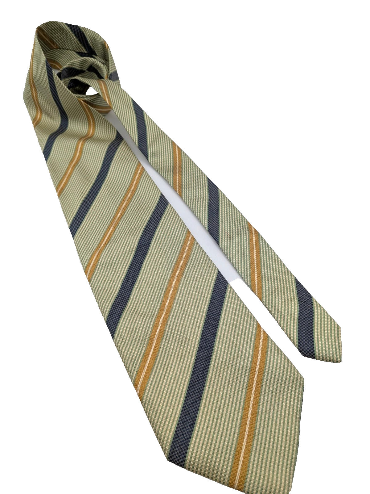 Andrea Silardi Cravatta Uomo 100% Seta Righe Verde Salvia Blu Oro Made in Italy