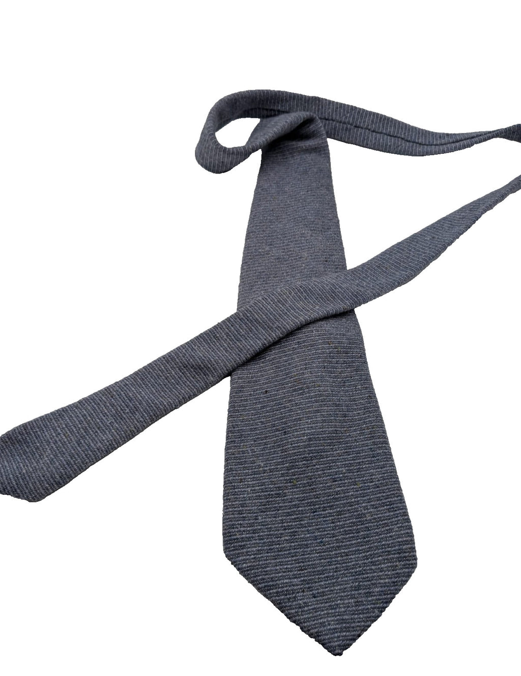 Uomo blue necktie made in Italy, textured wool fabric with elegant grey mélange pattern.
