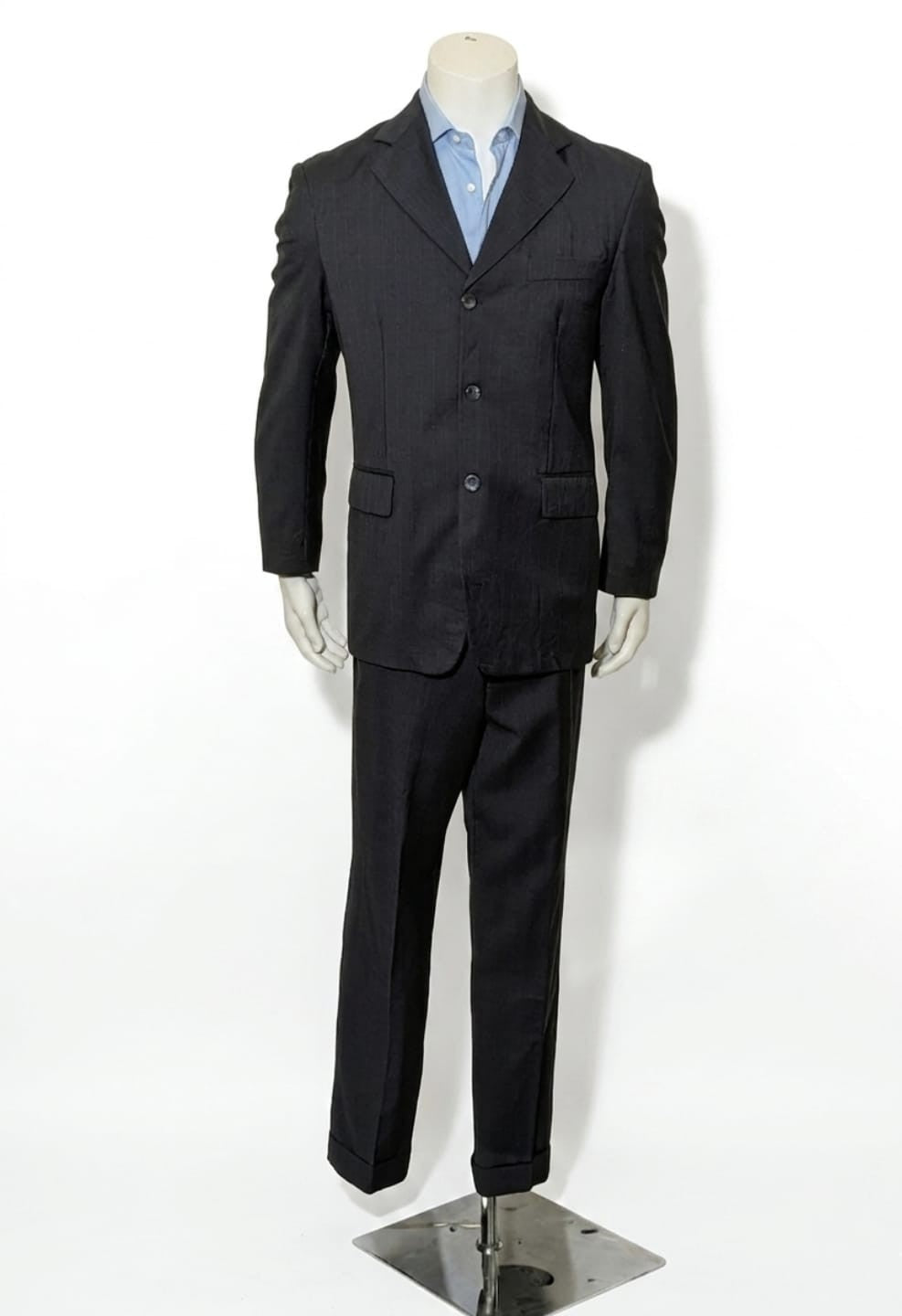 Abito Uomo Vintage Pura Lana Vergine Grigio Antracite Gessato Tg 46/48 Italy