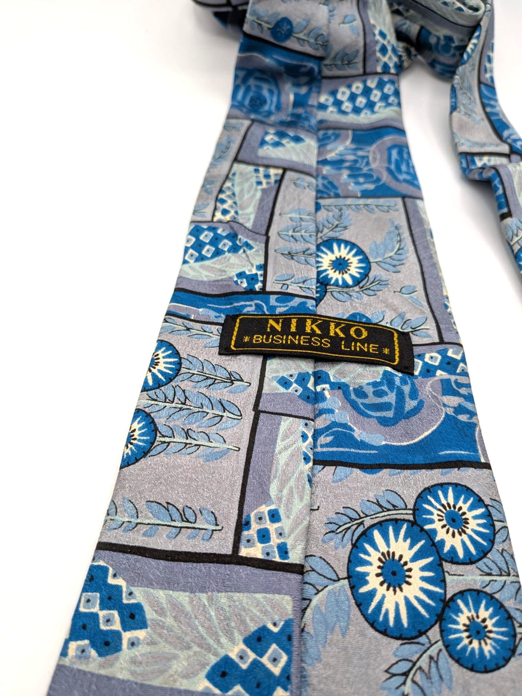 Cravatta Vintage NIKKO 100% Seta Fantasia Azzurro Blu Business Made in Italy 9cm