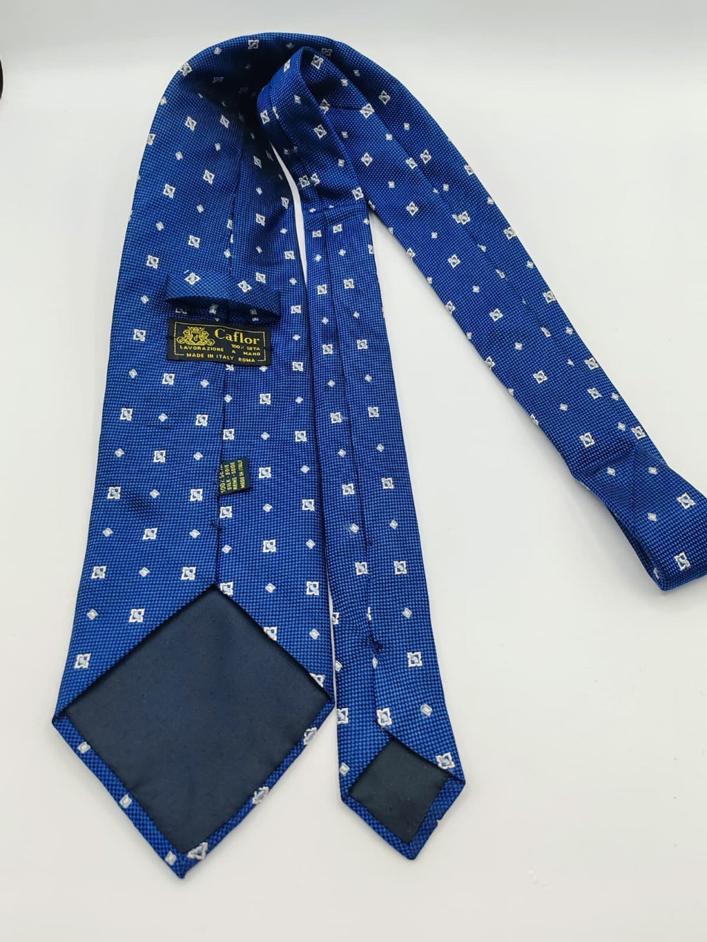 Cravatta Vintage Caflor Roma 100% Seta Blu Pattern Geometrico Made in Italy