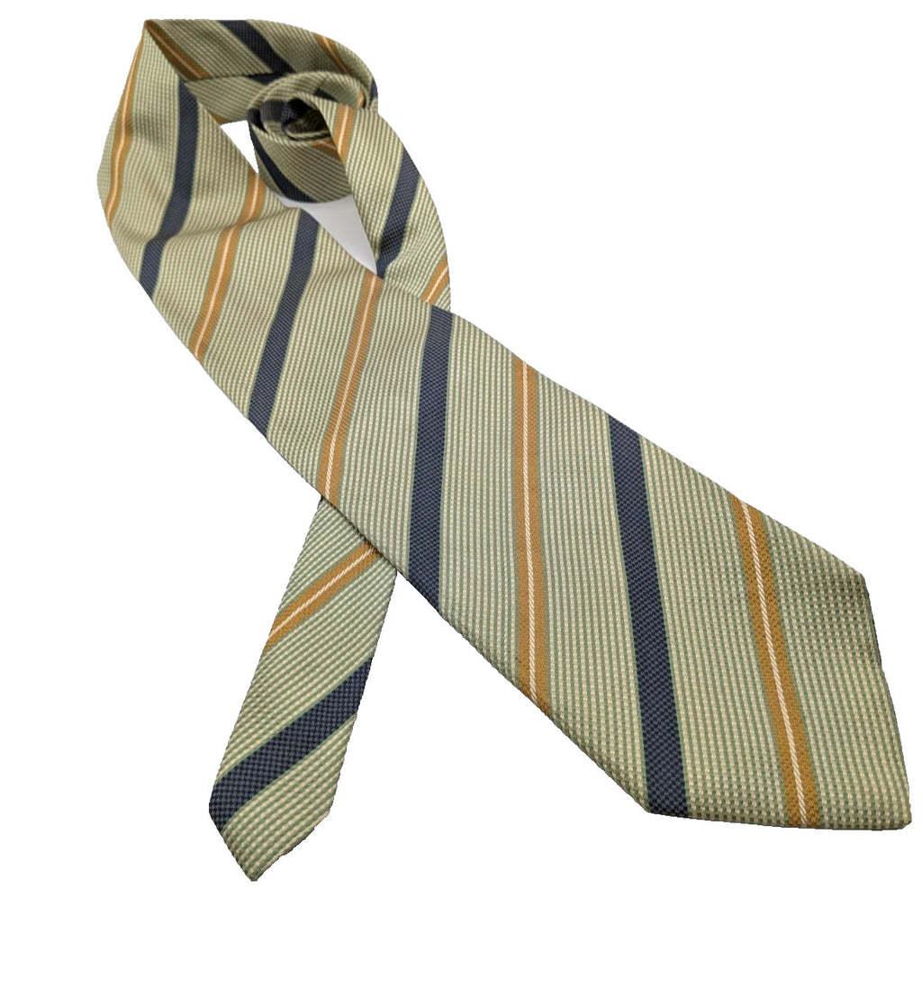 Andrea Silardi Cravatta Uomo 100% Seta Righe Verde Salvia Blu Oro Made in Italy