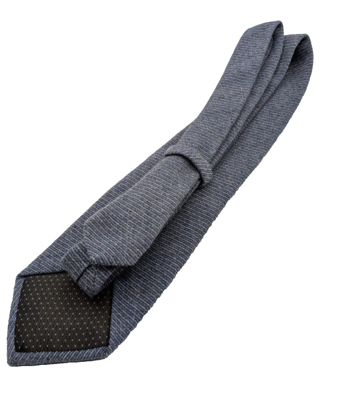 Uomo blue necktie made in Italy, textured wool fabric with elegant grey mélange pattern.