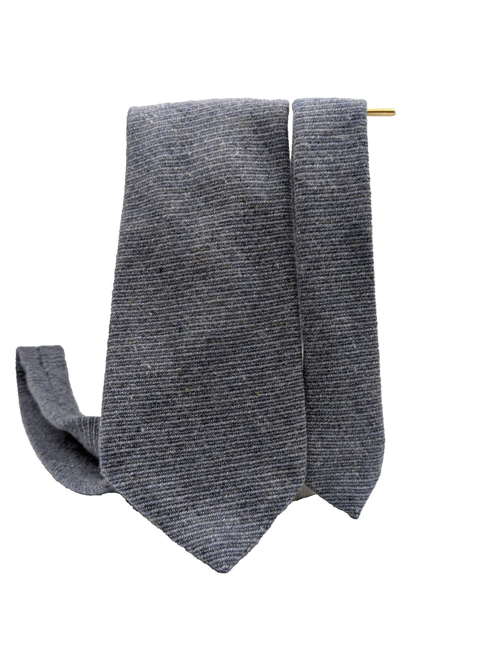 Uomo blue necktie made in Italy, textured wool fabric with elegant grey mélange pattern.