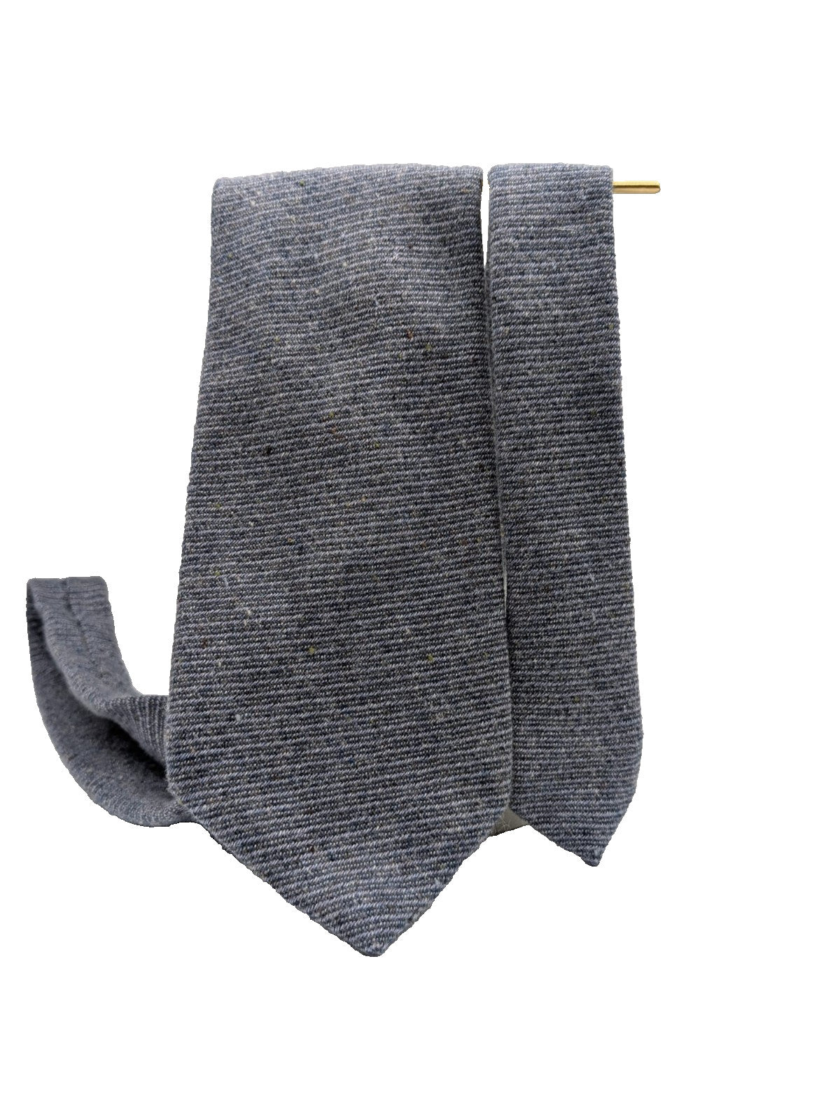 Uomo blue necktie made in Italy, textured wool fabric with elegant grey mélange pattern.