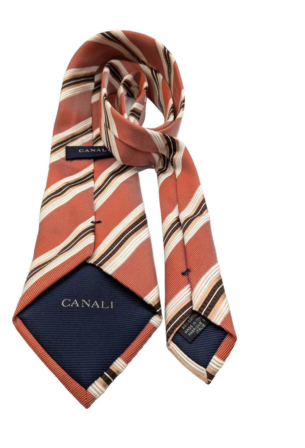 Canali Cravatta Uomo 100% Seta Made in Italy Regimental Salmone Righe 9 cm