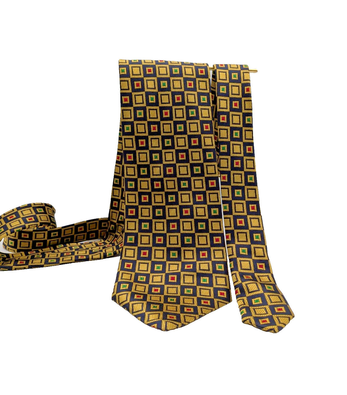 Cravatta Luca Casiraghi 100% Seta Blu Oro Geometrica Made in Italy Vintage Uomo