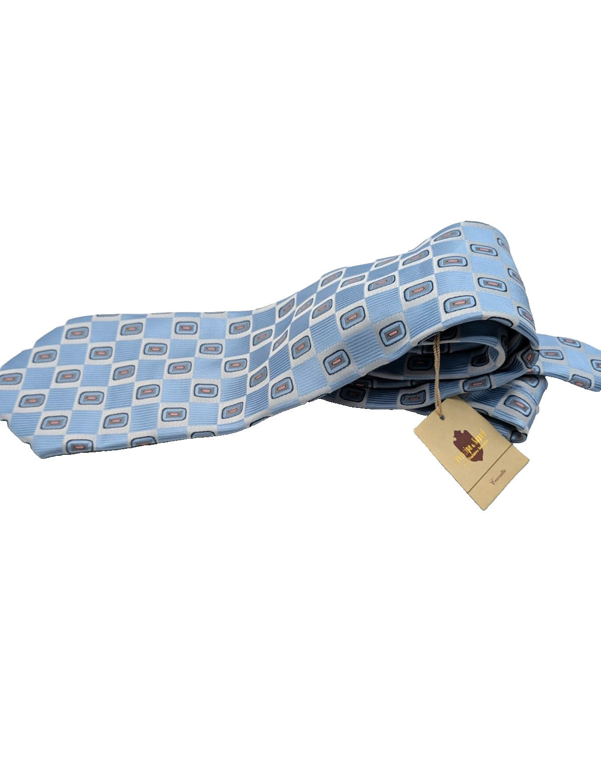 Cravatta Il Principe di Napoli Azzurra Fantasia Geometrica Uomo Elegante Nuova