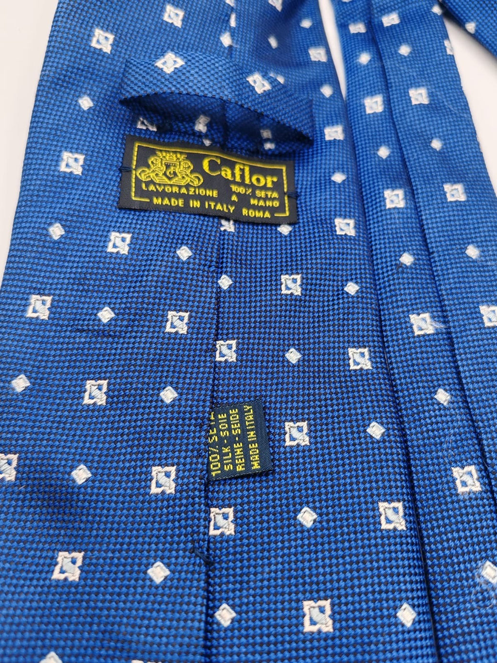 Cravatta Vintage Caflor Roma 100% Seta Blu Pattern Geometrico Made in Italy