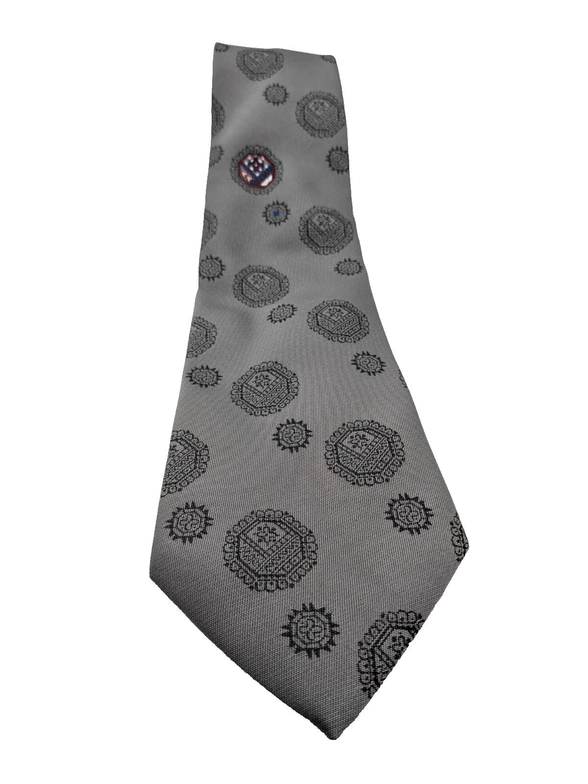 Cravatta Uomo 100% Seta Made in Italy Grigio Fantasia Medaglioni Elegante 9,5cm