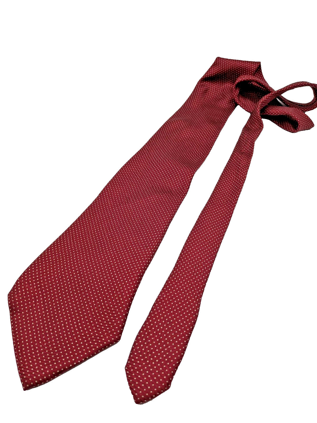Bordeaux navy necktie 100% silk with cream polka dot pattern and original label.