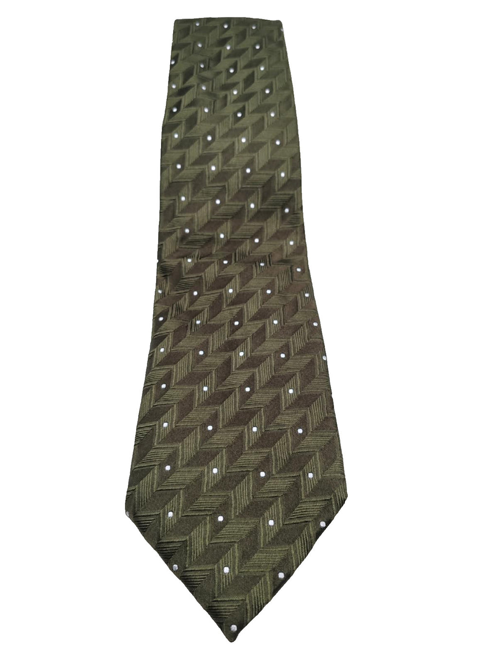 Cravatta VITALI 100% Seta Made in Italy Verde Militare Pois Geometria Silk Tie