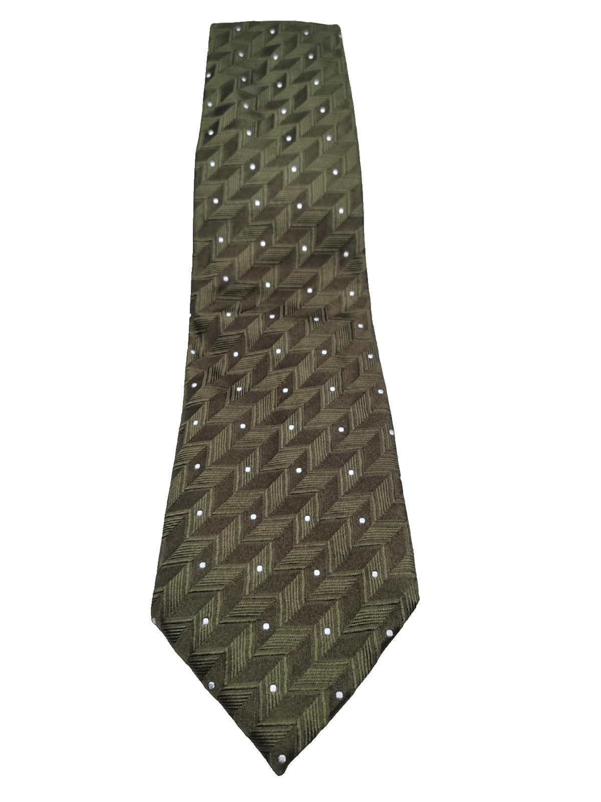 Cravatta VITALI 100% Seta Made in Italy Verde Militare Pois Geometria Silk Tie