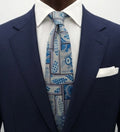 Cravatta Vintage NIKKO 100% Seta Fantasia Azzurro Blu Business Made in Italy 9cm