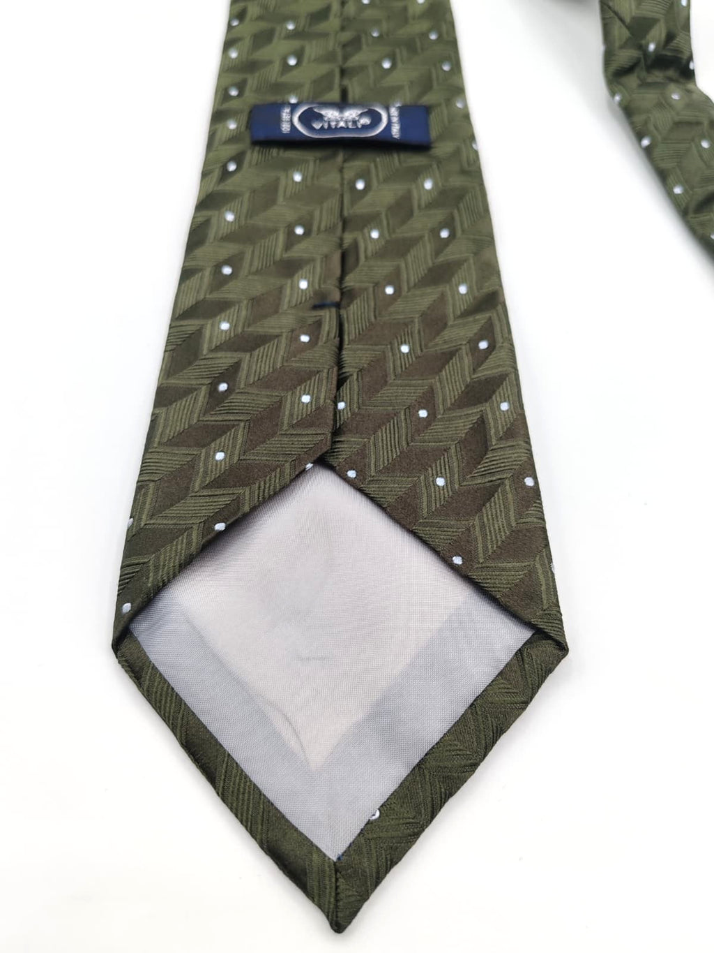 Cravatta VITALI 100% Seta Made in Italy Verde Militare Pois Geometria Silk Tie