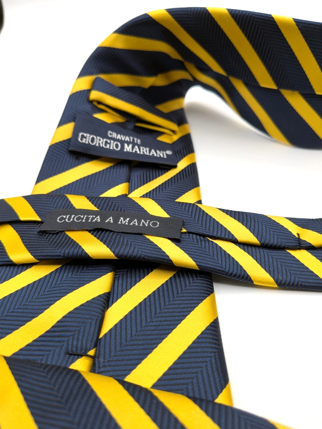 Cravatta Giorgio Mariani Cucita a Mano Blu Gialla Righe Made in Italy Elegante