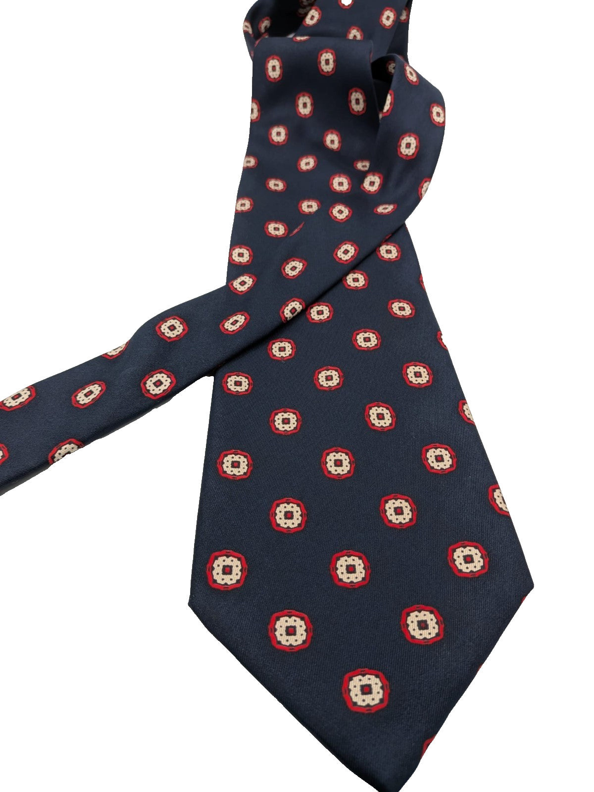 Carven Paris Cravatta Uomo Blu Navy Fantasia Made in France Vintage 9,5 cm