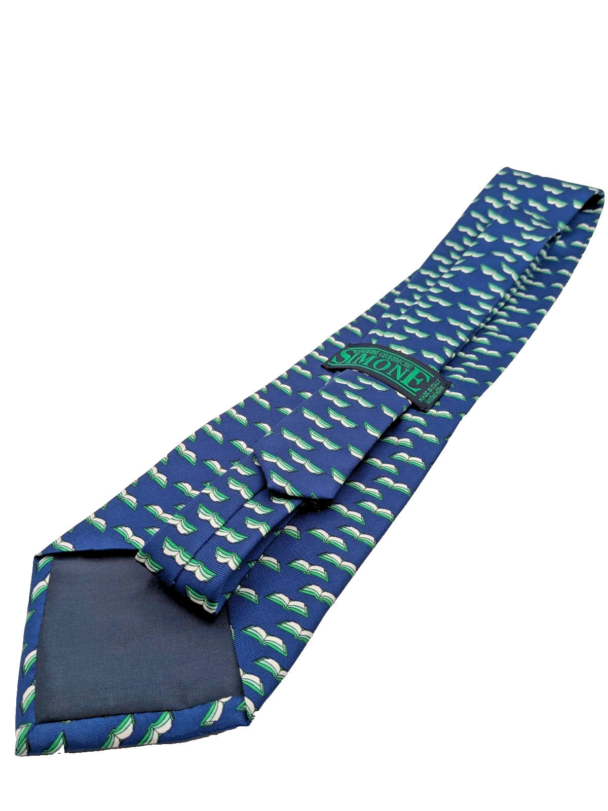 Cravatta SIMONE Edizioni Garbiche 100% Seta Blu con Libri Made in Italy Vintage