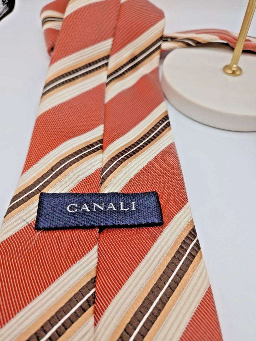 Canali Cravatta Uomo 100% Seta Made in Italy Regimental Salmone Righe 9 cm