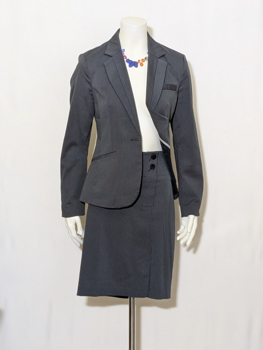 Tailleur Vintage Donna MANGO Suit Grigio Antracite Gessato completo Tg 40 24