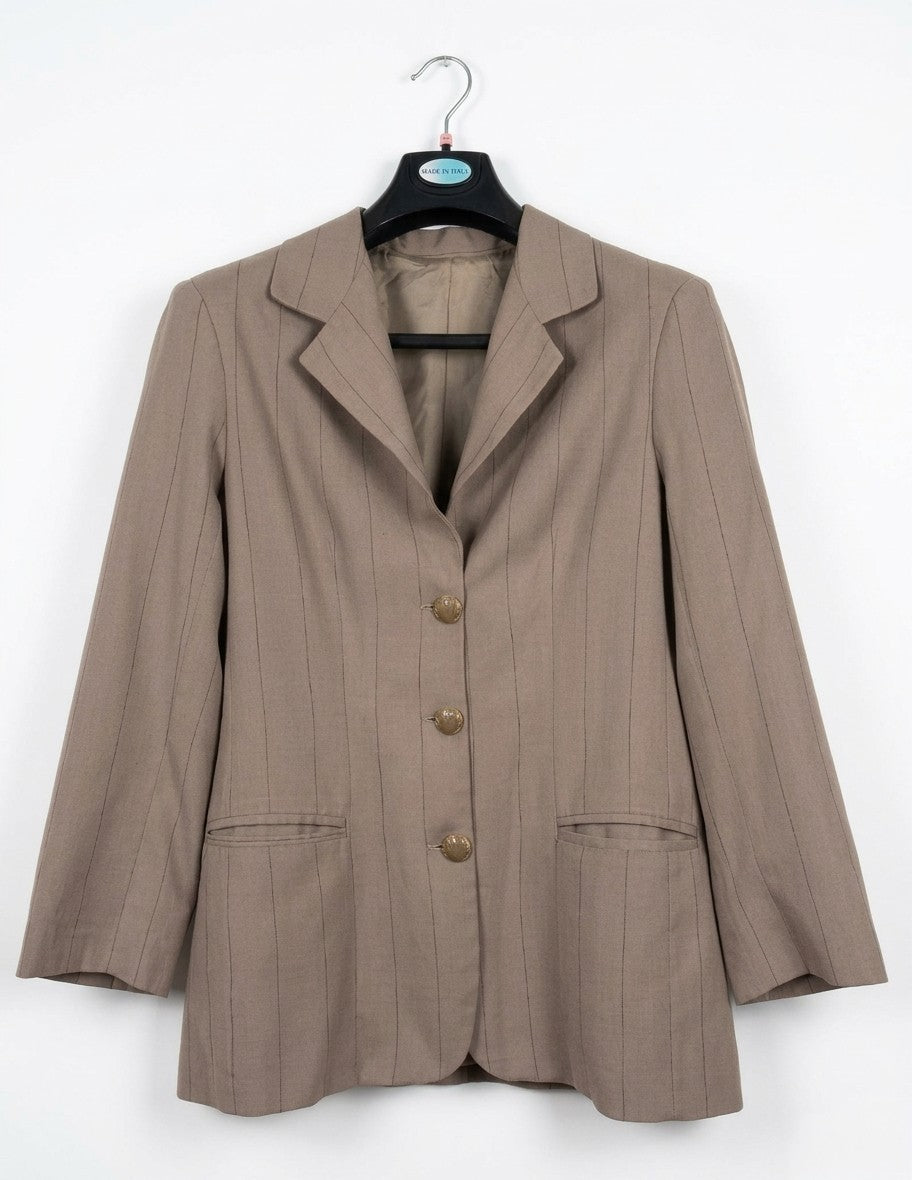 Elegante Tailleur Donna Vintage Marrone Chiaro/Cammello Gessato Giacca e Gonna