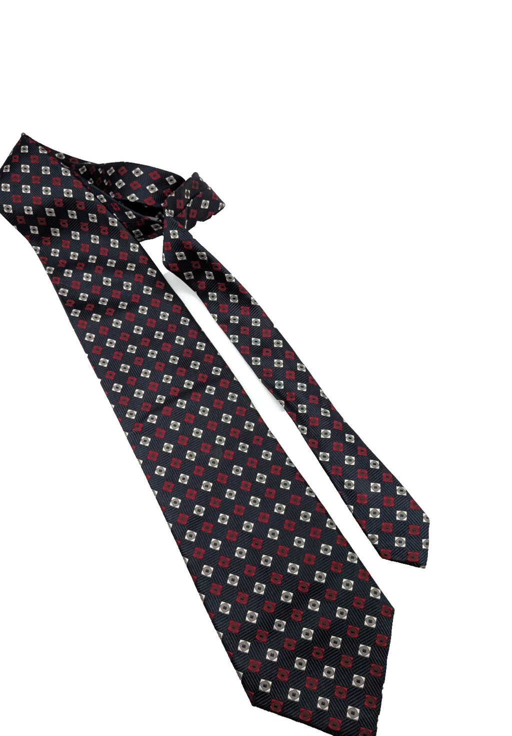 Giorgio Armani Cravatta Uomo 100% Seta Blu Fantasia Geometrica Made in Italy
