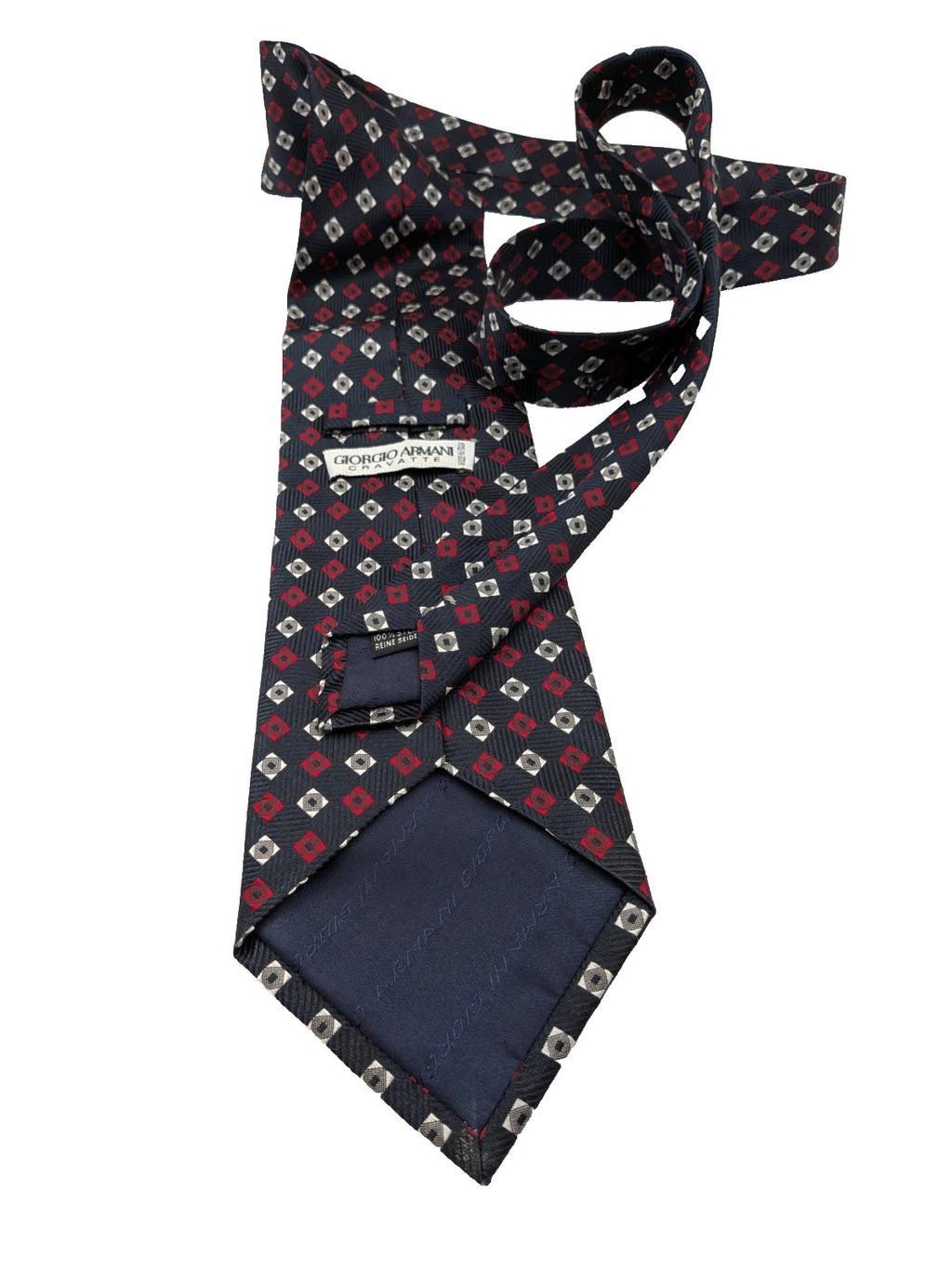 Giorgio Armani Cravatta Uomo 100% Seta Blu Fantasia Geometrica Made in Italy