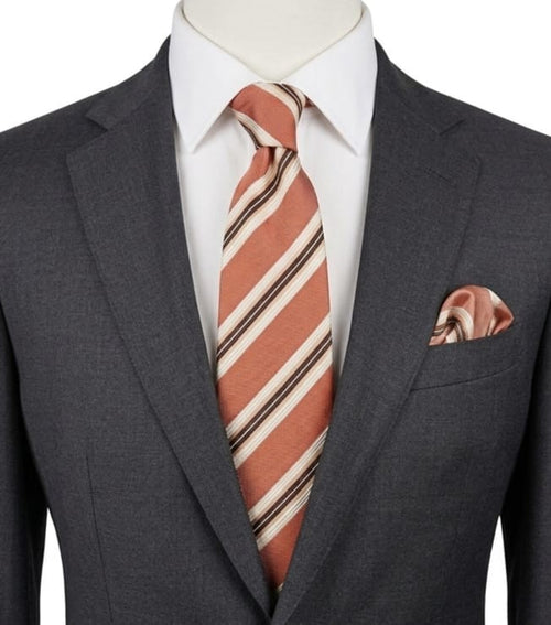 Canali Cravatta Uomo 100% Seta Made in Italy Regimental Salmone Righe 9 cm