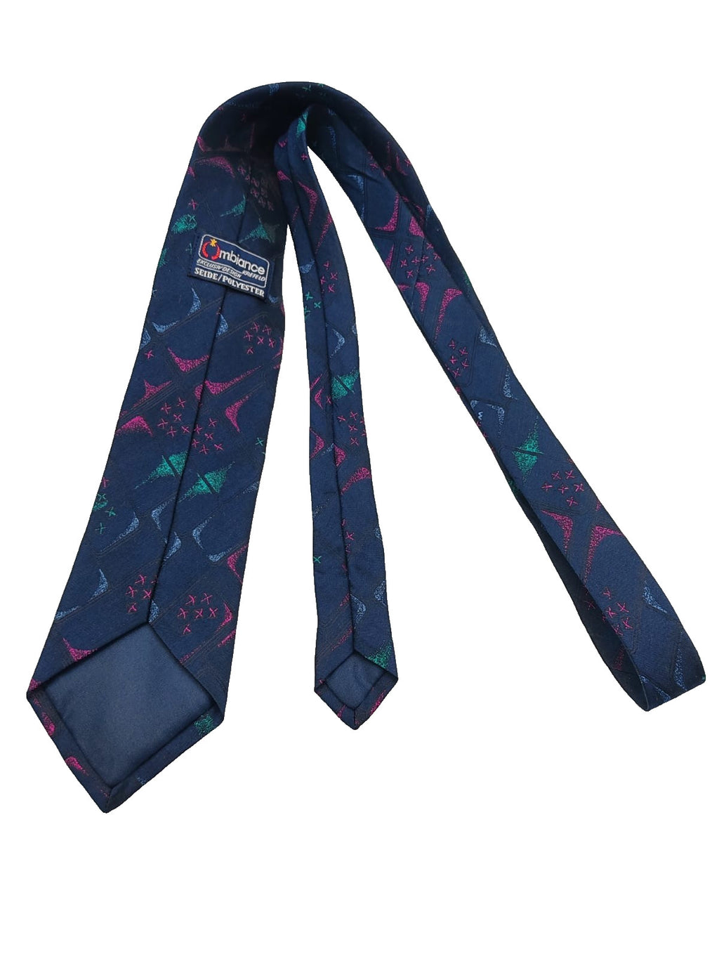 Cravatta Ambiance Krefeld Vintage Seta Silk Blu Disegno Astratto Geometrico 9cm