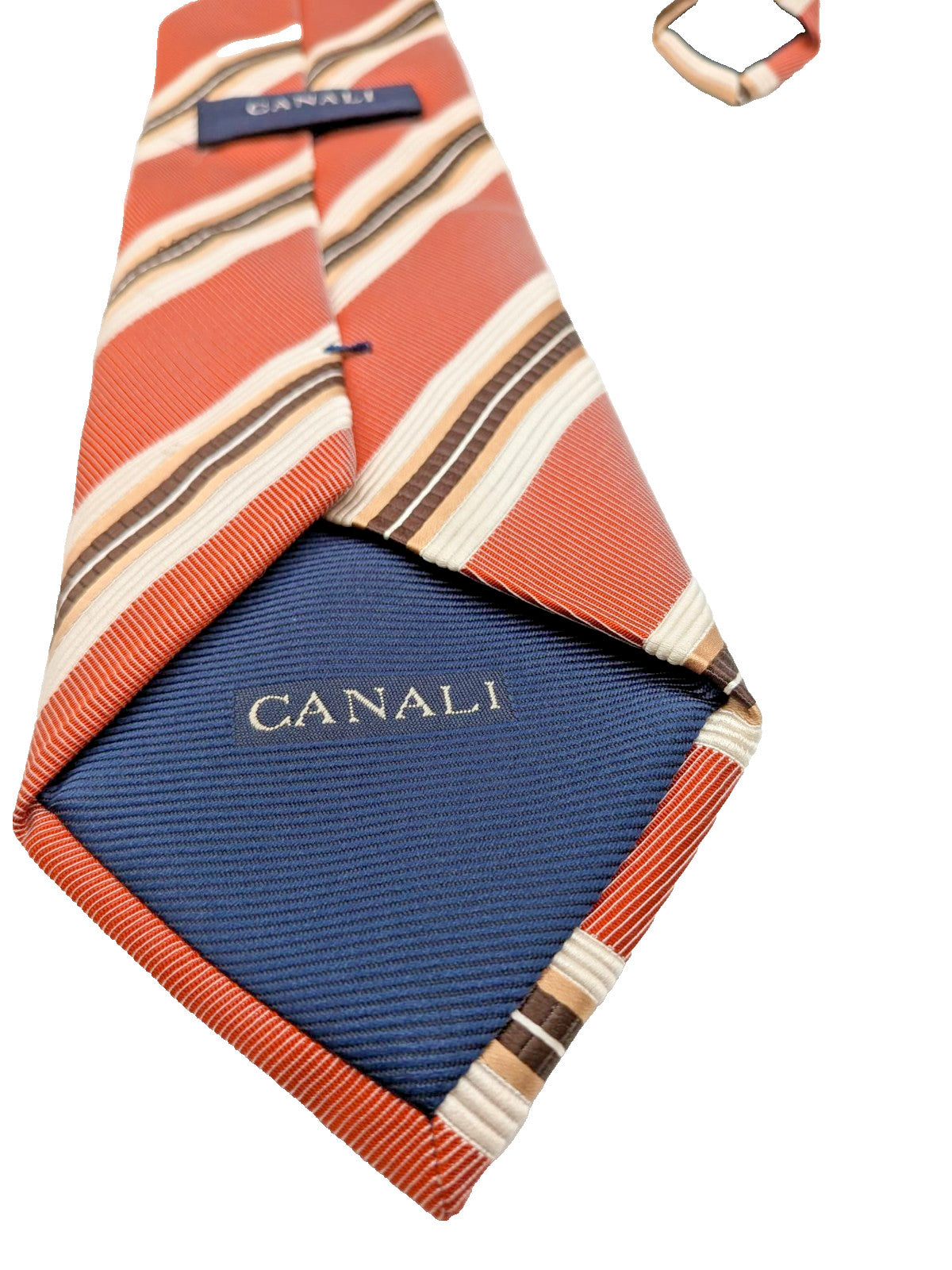 Canali Cravatta Uomo 100% Seta Made in Italy Regimental Salmone Righe 9 cm