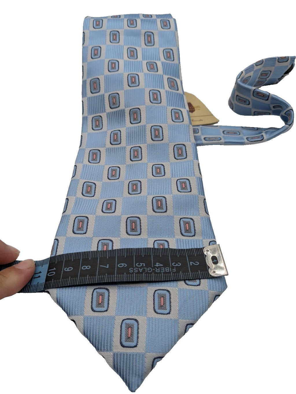 Cravatta Il Principe di Napoli Azzurra Fantasia Geometrica Uomo Elegante Nuova