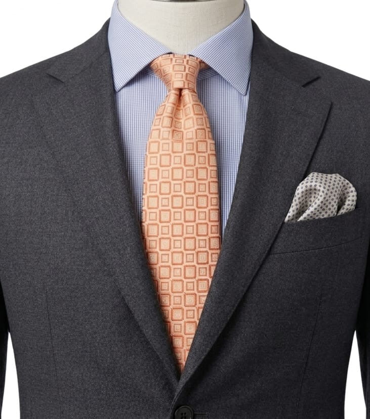 Cravatta Uomo Effetto Seta Arancio Pesca Fantasia Geometrica Elegante Vintage