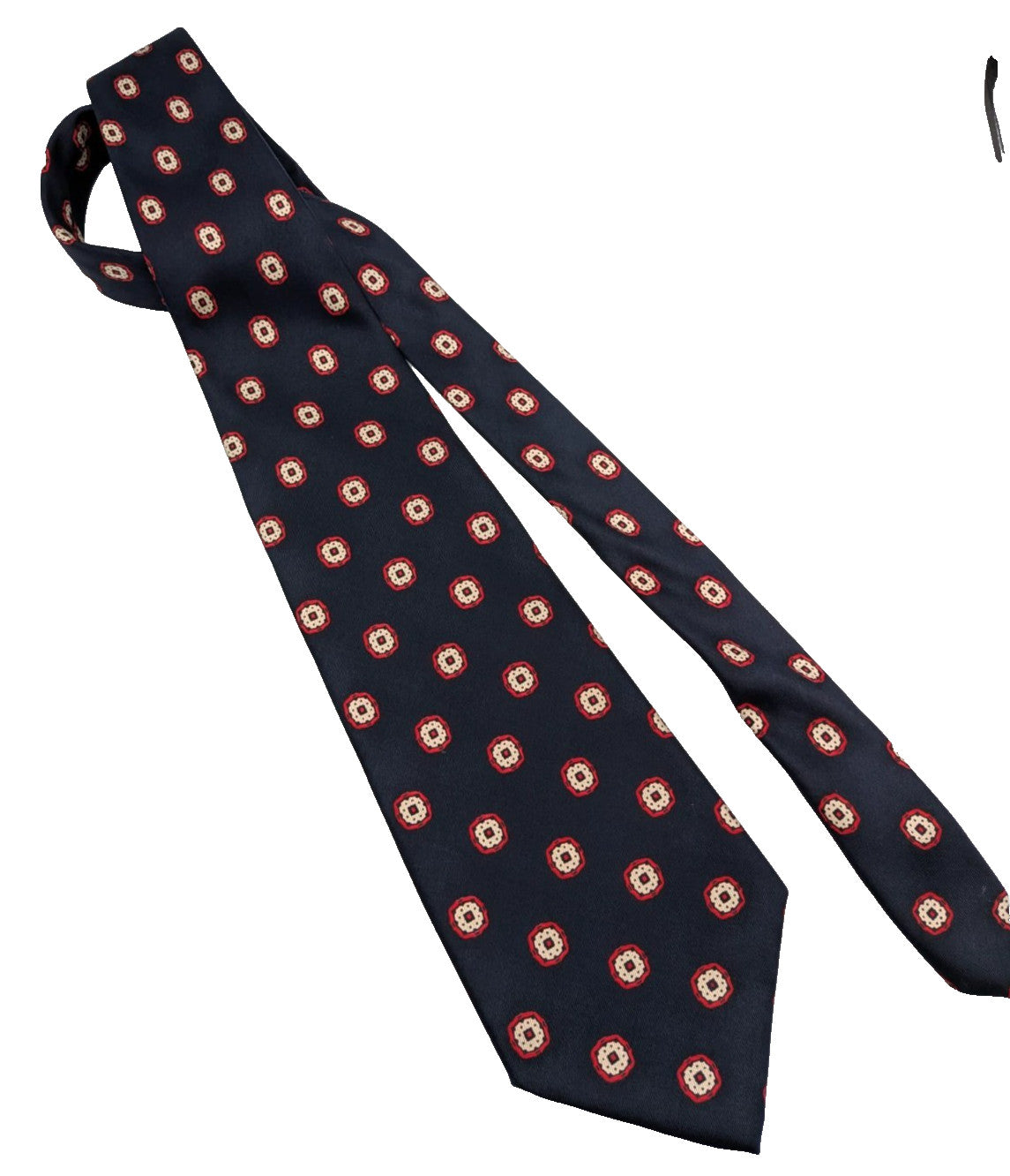 Carven Paris Cravatta Uomo Blu Navy Fantasia Made in France Vintage 9,5 cm