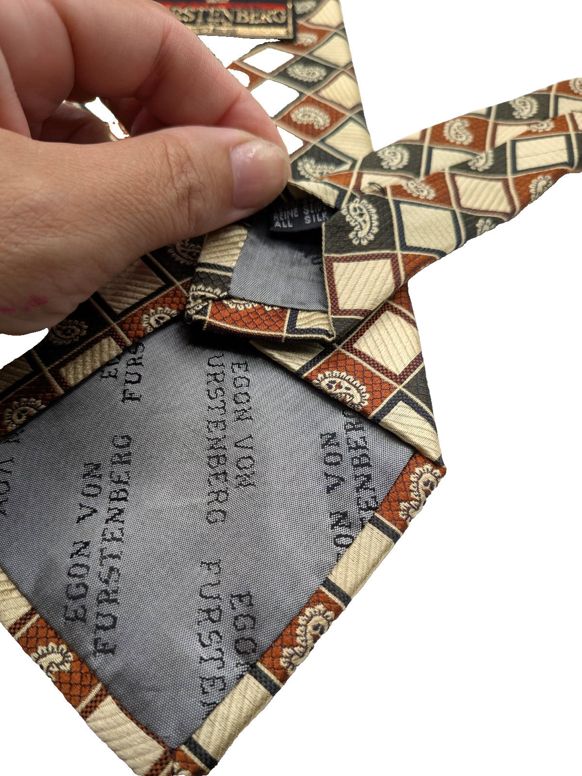 Cravatta Vintage Egon von Furstenberg 100% Seta Made in Italy Paisley Geometrica