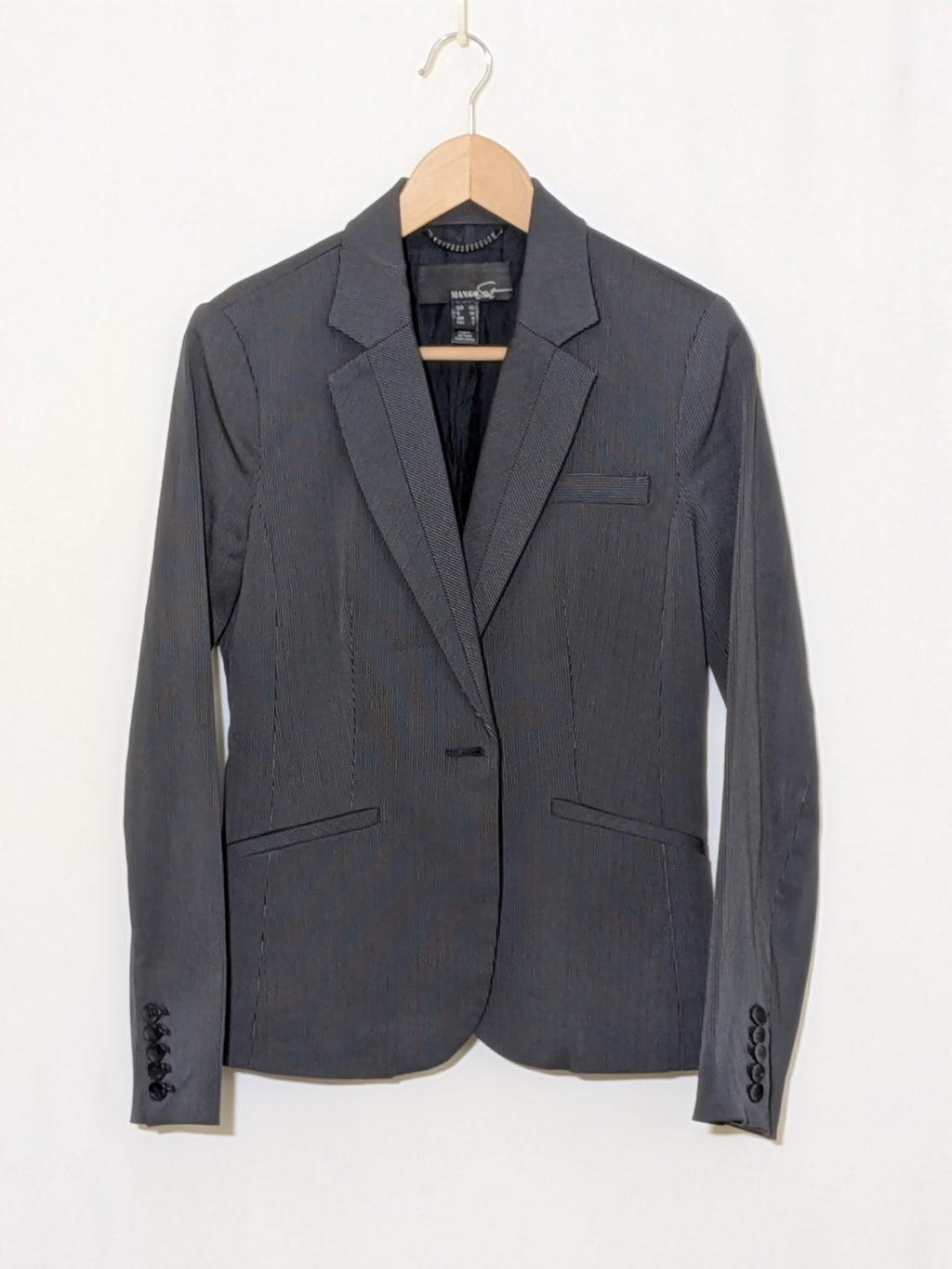Tailleur Vintage Donna MANGO Suit Grigio Antracite Gessato completo Tg 40 24