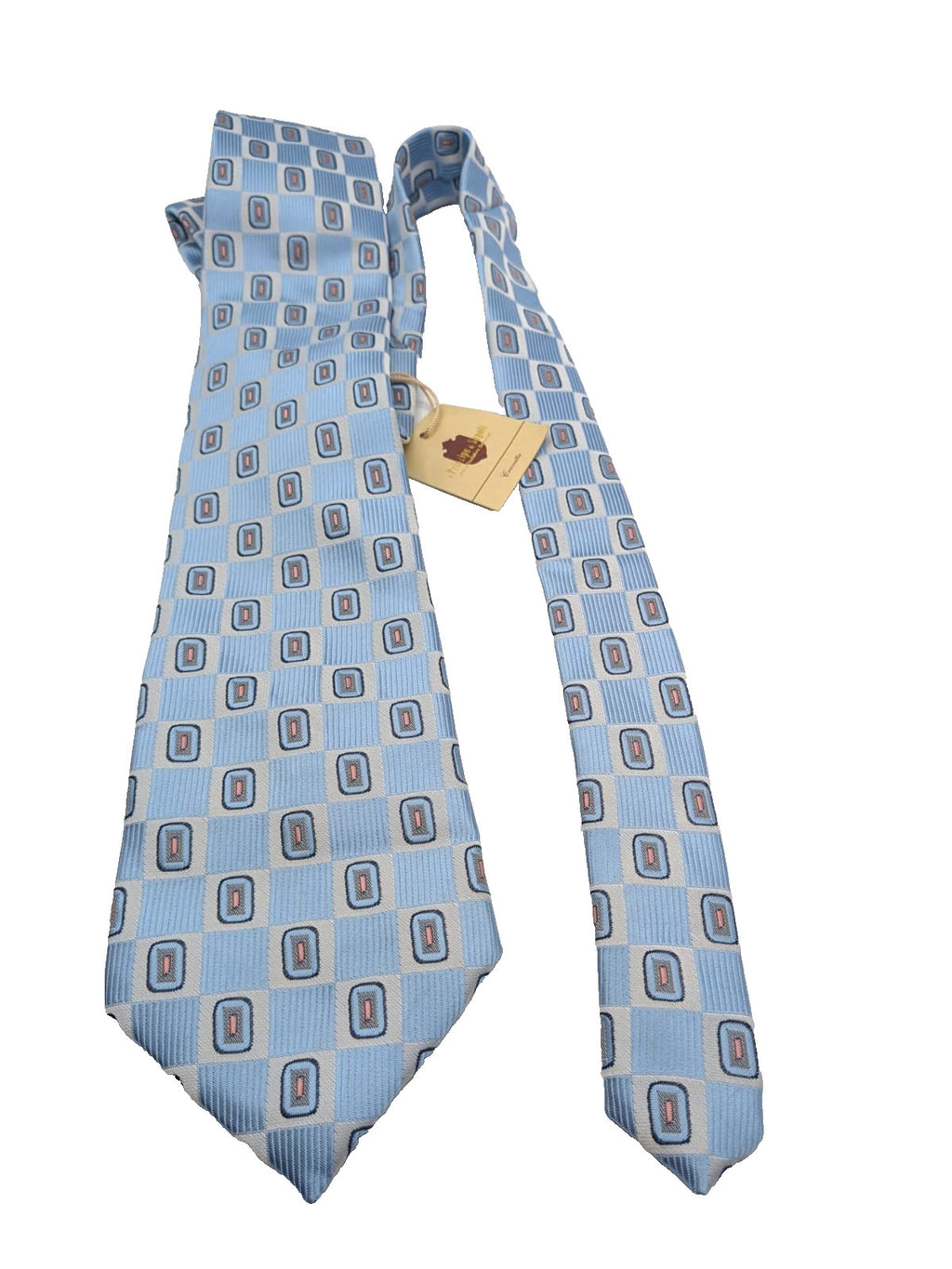 Cravatta Il Principe di Napoli Azzurra Fantasia Geometrica Uomo Elegante Nuova