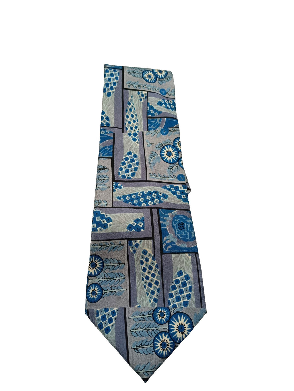 Cravatta Vintage NIKKO 100% Seta Fantasia Azzurro Blu Business Made in Italy 9cm