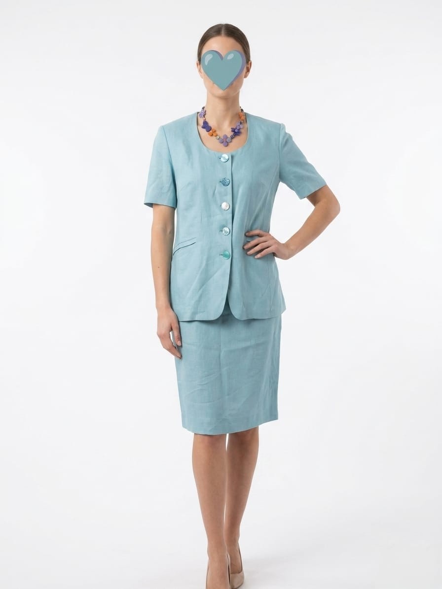 Tailleur Vintage Donna Azzurro Acqua Viscosa 100% Completo Gonna Giacca Italy 44