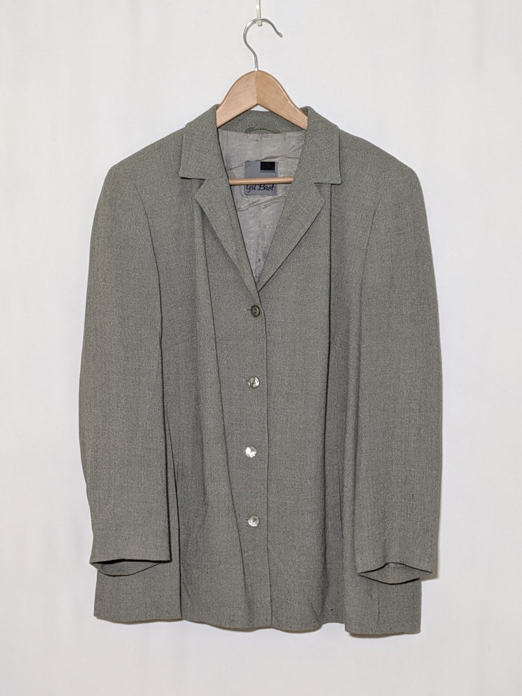 Tailleur Vintage GIL BRET Lana Viscosa Grigio Completo Giacca Gonna Donna Tg 46