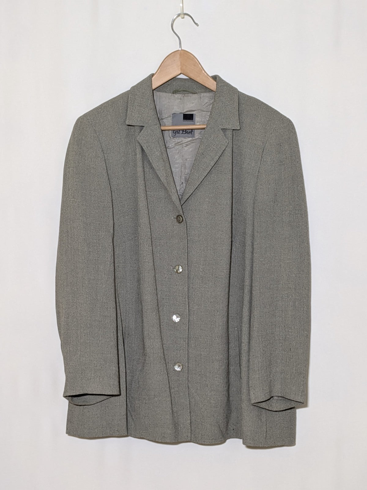 Tailleur Vintage GIL BRET Lana Viscosa Grigio Completo Giacca Gonna Donna Tg 46