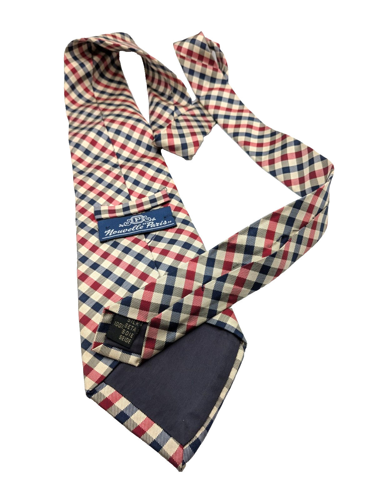 Cravatta Nouvelle Paris 100% Seta Check Blu Rosso Beige Uomo Elegante Vintage