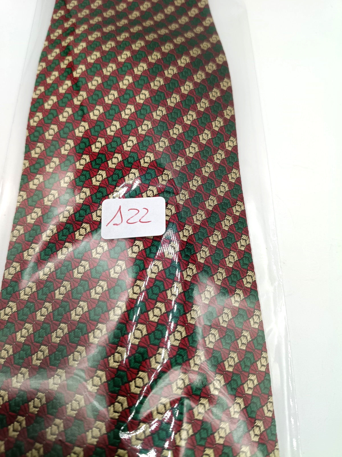 Cravatta ST. George Milano 100% Seta Geometrica Rosso Verde Oro Made in Italy 9c